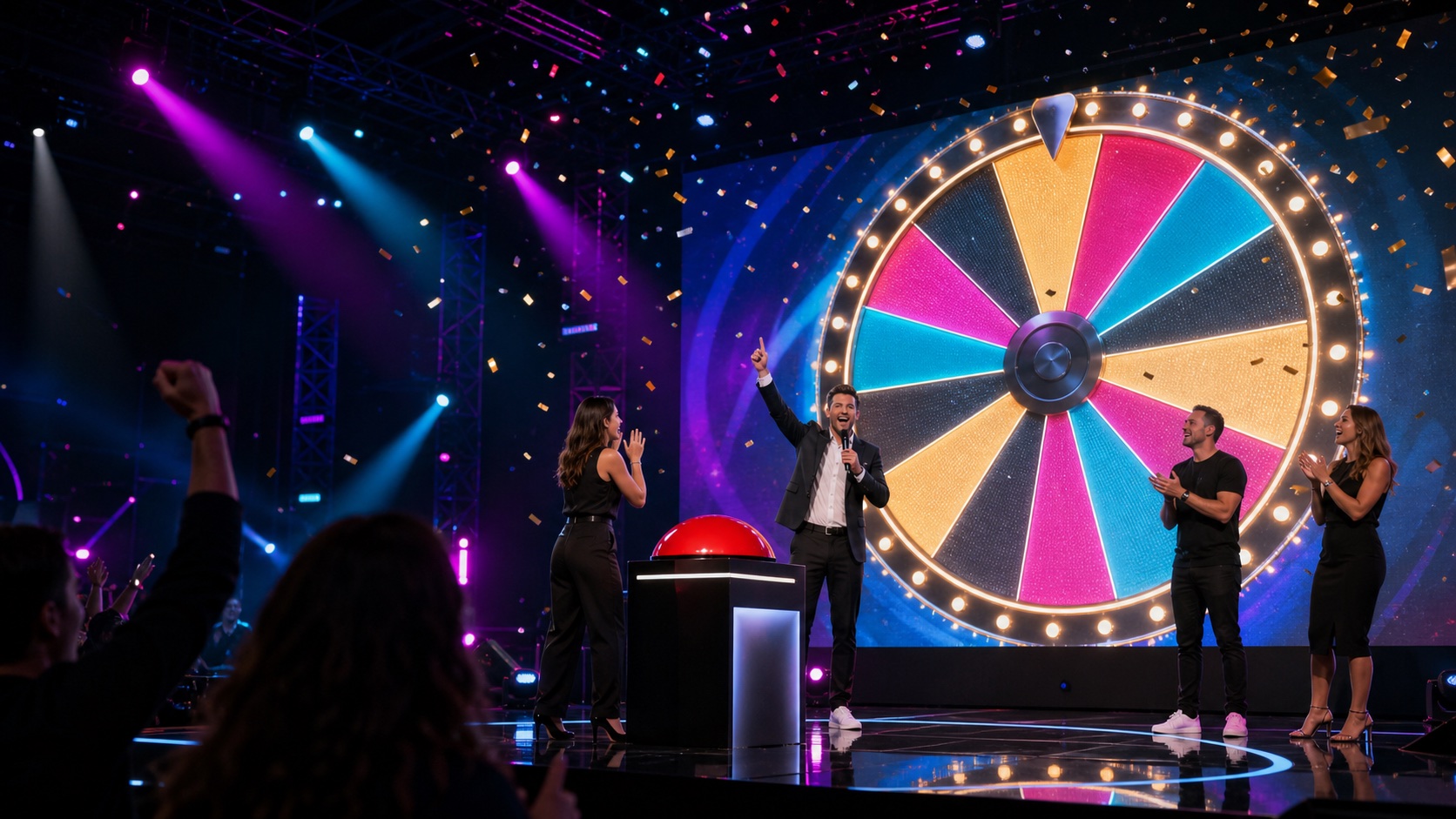 Interactive prize-wheel and giant-button brand activation