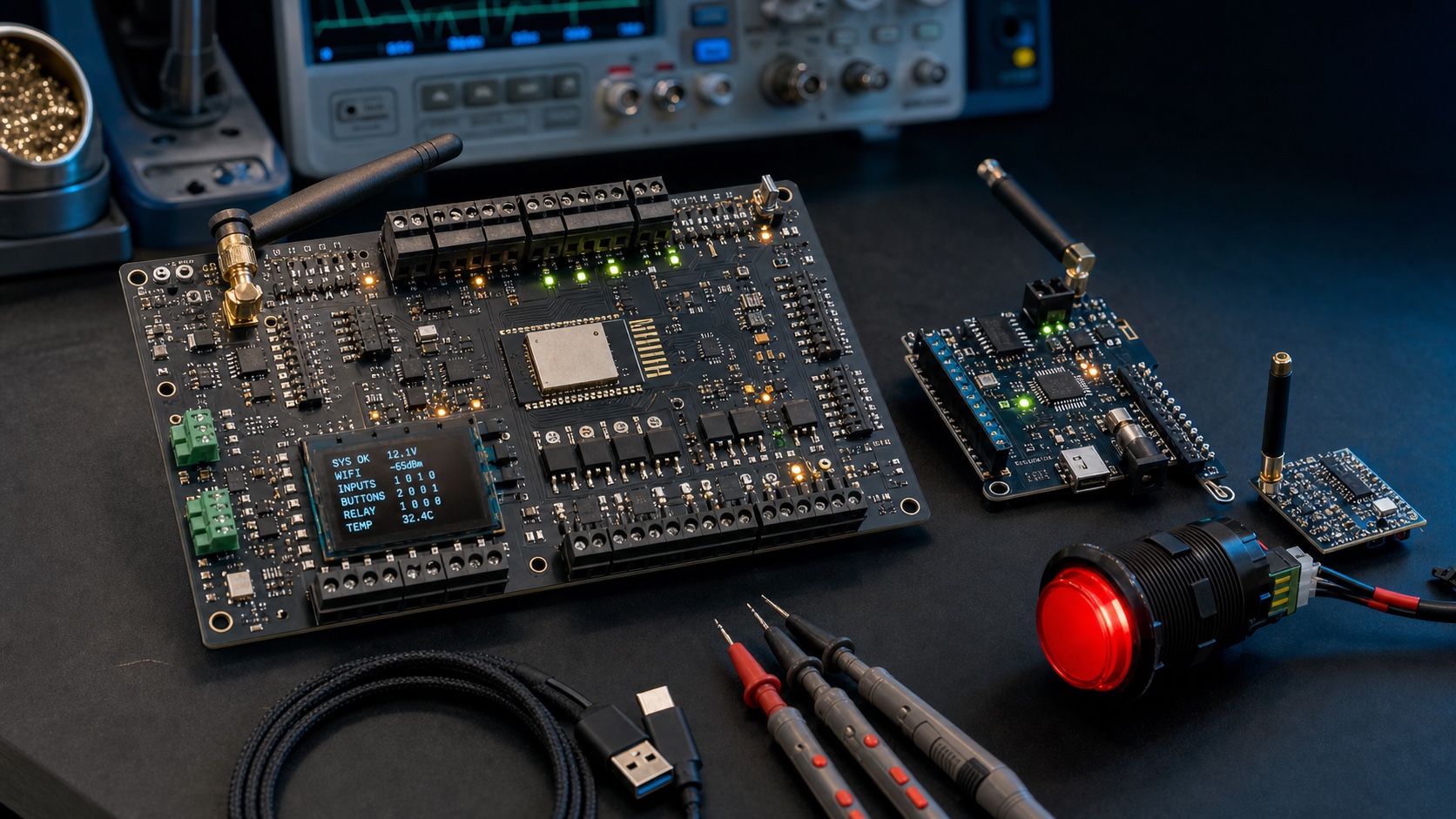 Custom ESP32-class and Arduino-class game-show control electronics