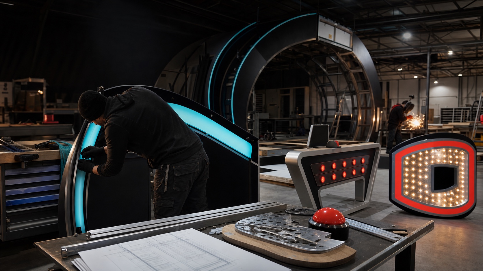 Specialist fabricators building illuminated game-show scenic elements